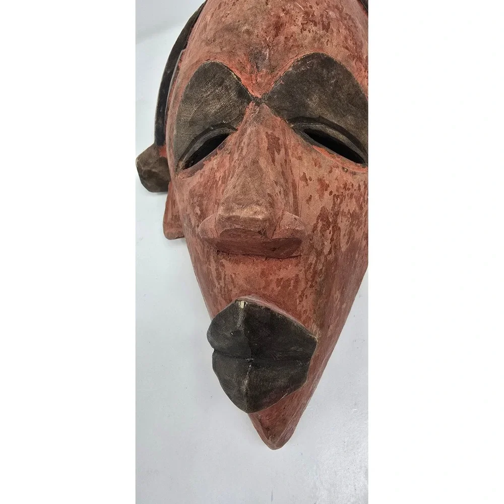 Vtg Tribal art African hand carved wood Punu spirit wall mask primitive rustic‎